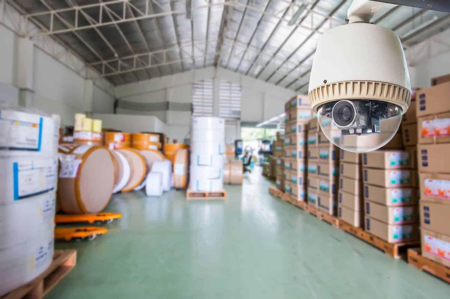 Surveillance camera covering a warehouse interior