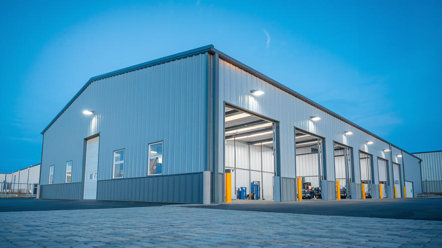 Modern warehouse facility with large bay doors